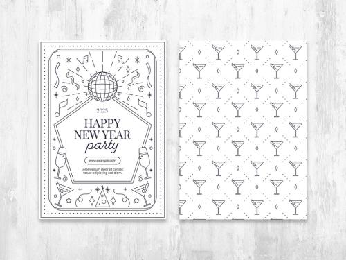 Adobe Stock - Nye Party Flyer Layout with Decorative Illustrations and Cocktail Pattern - 396607362