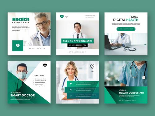 Adobe Stock - Medical Social Media Post Layouts with Teal Accents - 397088505
