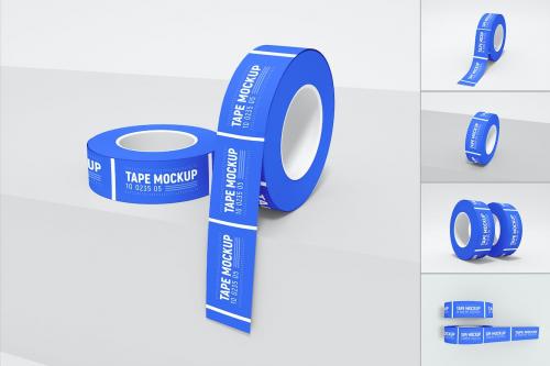 Round Adhesive Sticker Roll Branding Mockup Set