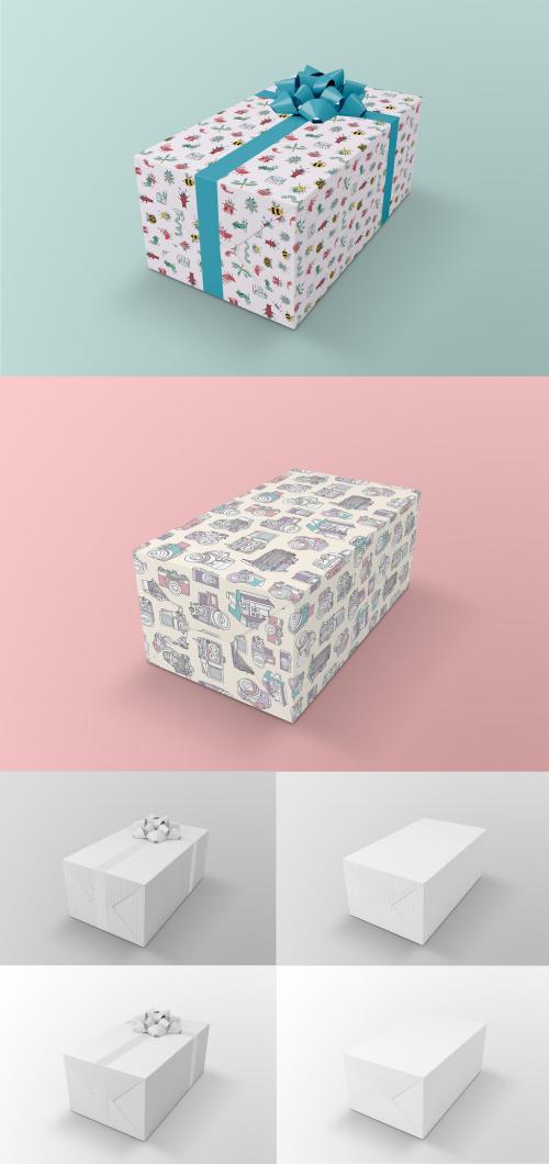 Adobe Stock - Gift Box Mockup Wrapped in Paper with Ribbon - 398329065