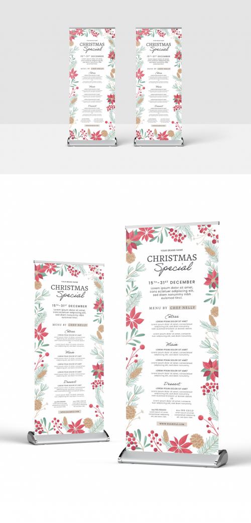 Adobe Stock - Christmas Rollup Banner with Festive Foliage Illustrations - 398337145