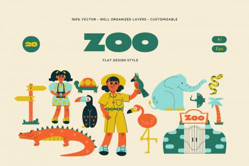 Cream Flat Design Zoo Asset Illustration