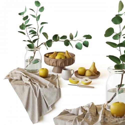 Decorative set with fruits and eucalyptus branch