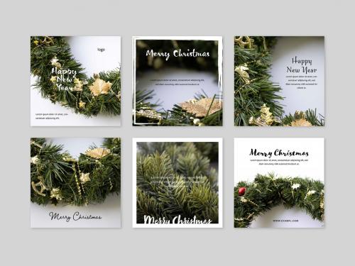 Adobe Stock - Christmas Social Media Layouts with Festive Greenery Images - 399625852