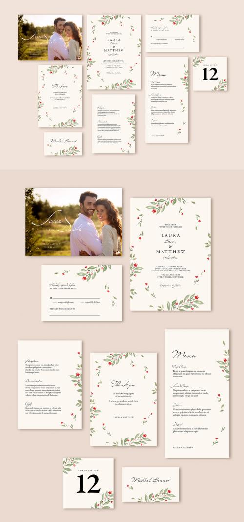 Adobe Stock - Watercolor Wedding Suite with Floral Elements - 399833236