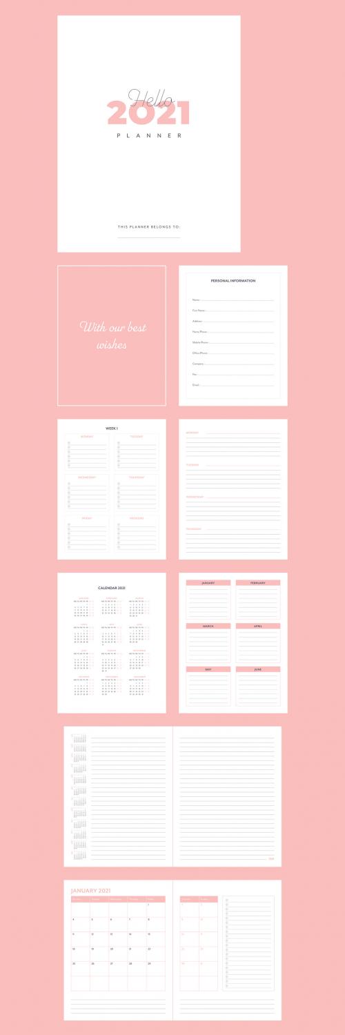 Adobe Stock - Agenda Planner 2021 Layout with Pink Accents - 399838648