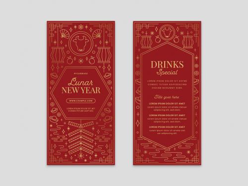 Adobe Stock - Chinese Lunar New Year Menu with Firecracker Lantern and Fan - 400235826