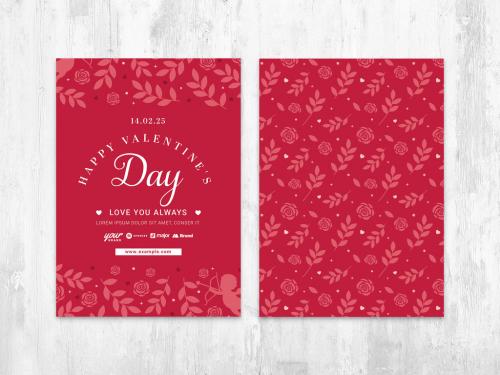 Adobe Stock - Minimal Valentines Day Card Layout Invite with Floral Illustrations - 401428329