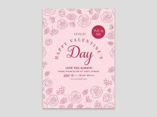 Adobe Stock - Pink Valentines Day Card Layout Invite with Elegant Rose Illustrations - 401428341