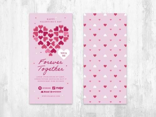 Adobe Stock - Valentines Day Card Layout with Geometric Shape Origami Heart with Red Pink Pattern - 401428350