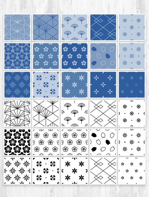 Adobe Stock - Japanese Flower Patterns Set with Minimalist Style - 401430685