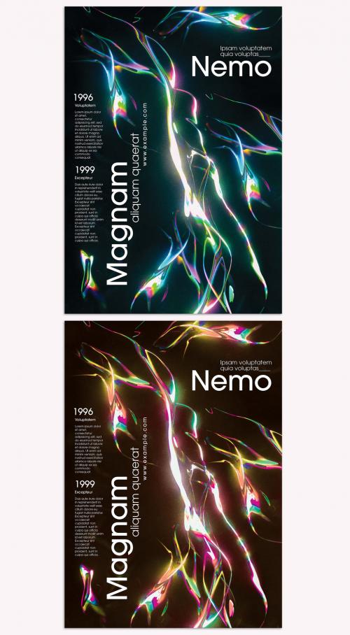 Adobe Stock - Trendy Abstract Iridescent Holographic Poster Layout Design - 401857435
