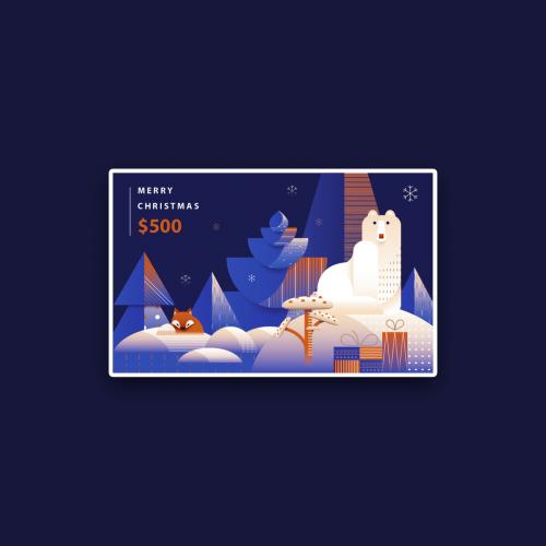 Adobe Stock - Art Deco Christmas Gift Card Layout with Polar Bear - 403103309