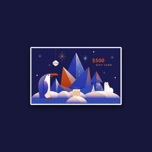 Adobe Stock - Art Deco Christmas Gift Card Layout with Penguin - 403103310