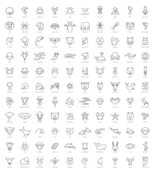 Adobe Stock - Domestic and Wild Animals Line Icon Set - 403112859