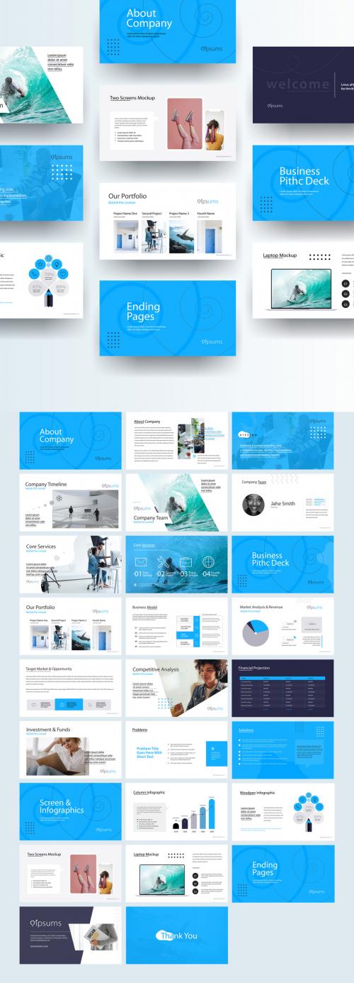Adobe Stock - Business Pitch Deck Presentation Laout with Blue Accents - 403480910