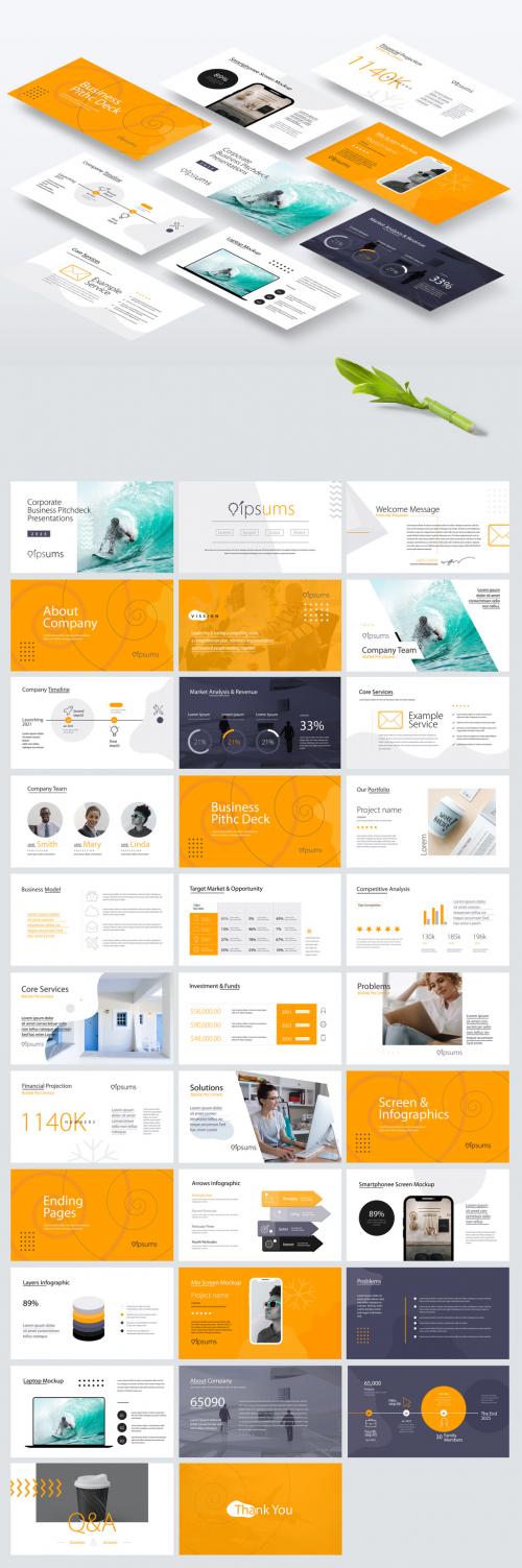 Adobe Stock - Business Pitch Deck Presentation Laout with Orange Accents - 403480983