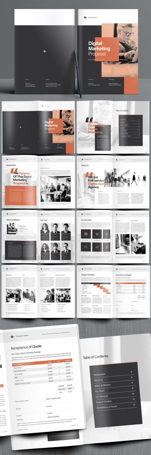 Adobe Stock - Digital Marketing Proposal Booklet Layout with Black and Brown Accents - 405271288