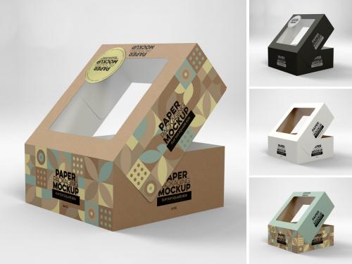 Adobe Stock - Flip Top Cake Box Open Packaging Mockup - 405893650
