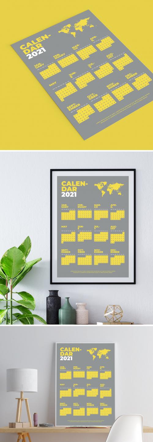 Adobe Stock - 2021 Calendar Layout with Yellow and Gray Accents - 407262273