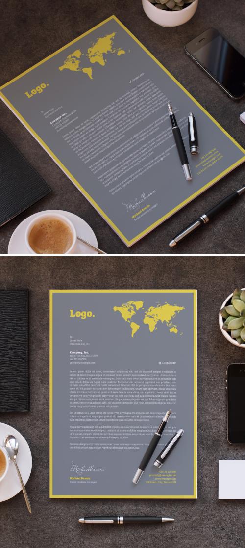 Adobe Stock - Letterhead Layout with Yellow and Gray Accents - 407262296