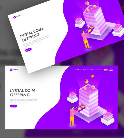 Adobe Stock - Initial Coin Offering Landing Page with Isometric Crypto Servers Currency - 408625496