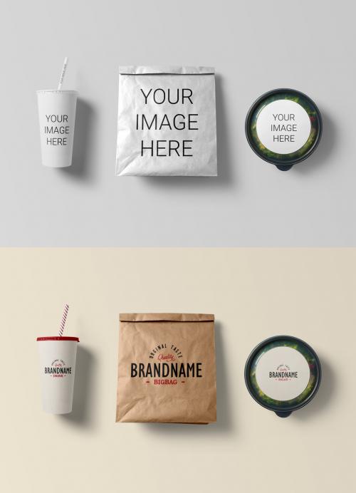 Adobe Stock - Bag with Paper Cup and Salad Mockup - 409956933