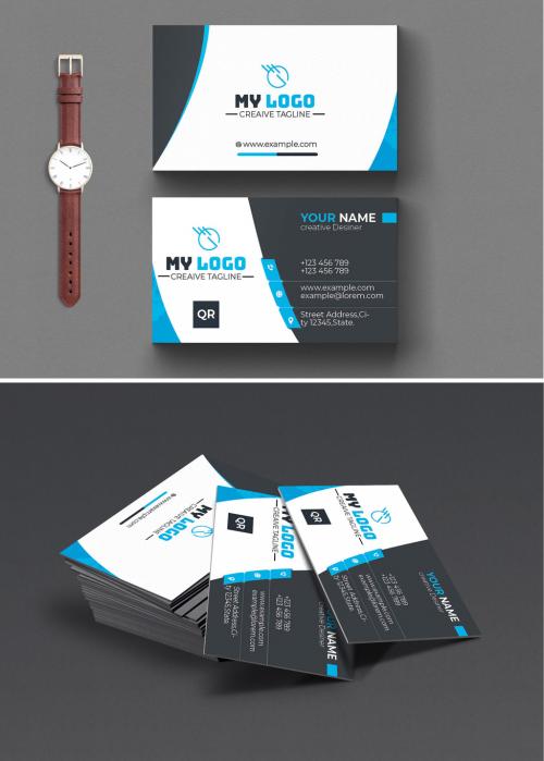 Adobe Stock - Clean Corporate Business Card with Cyan Accents - 410239975