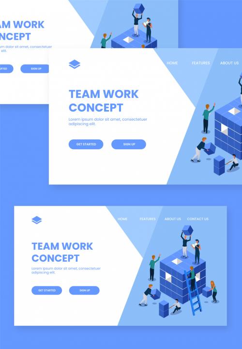 Adobe Stock - Isometric View of Business People Working Together to Complete the Project for Teamwork Concept Based Landing Page - 410487330