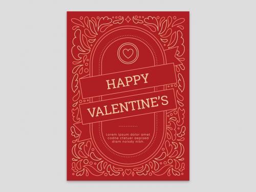 Adobe Stock - Red Valentine's Day Card Flyer Heart with Floral Pattern and Ribbon - 411030476