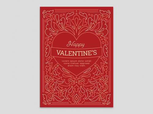 Adobe Stock - Red Valentine's Day Card Flyer Red Heart with Floral Pattern - 411030478