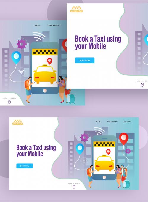 Adobe Stock - Isometric Illustration of People Booking a Cab Using Location App in Smartphone for Taxi Service Landing Page. - 411040570