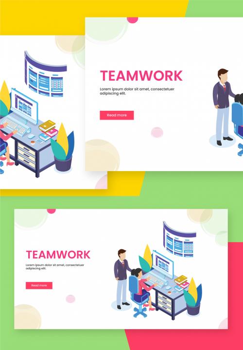 Adobe Stock - Isometric View of Business People Working Together at Workplace for Teamwork Concept Based Landing Page. - 411040583