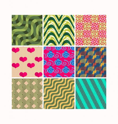 Adobe Stock - Seamless Pattern Set with Retro Colored Geometric Shapes and 3D Shadow Effect - 411070391
