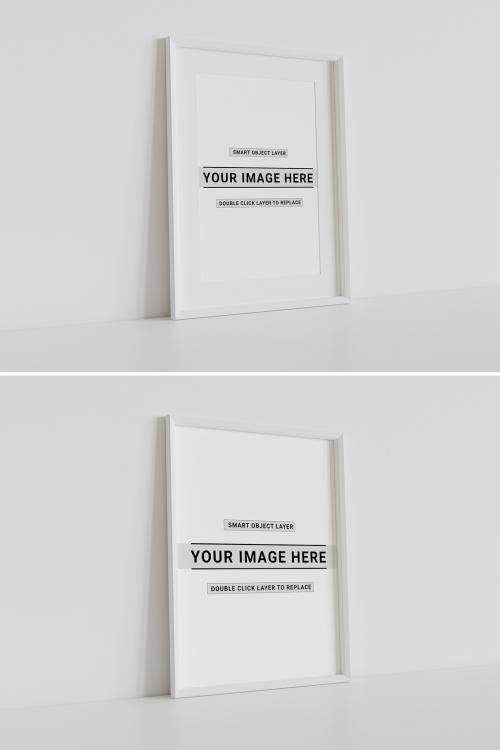 Adobe Stock - White Frame Leaning on Wall Mockup - 412279596