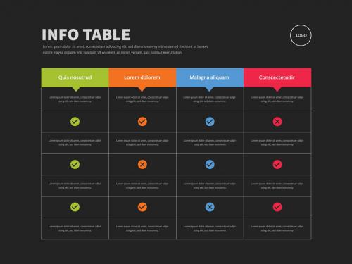Adobe Stock - Infographic Table Layout with Bright Color Elements on a Dark Background - 412288971