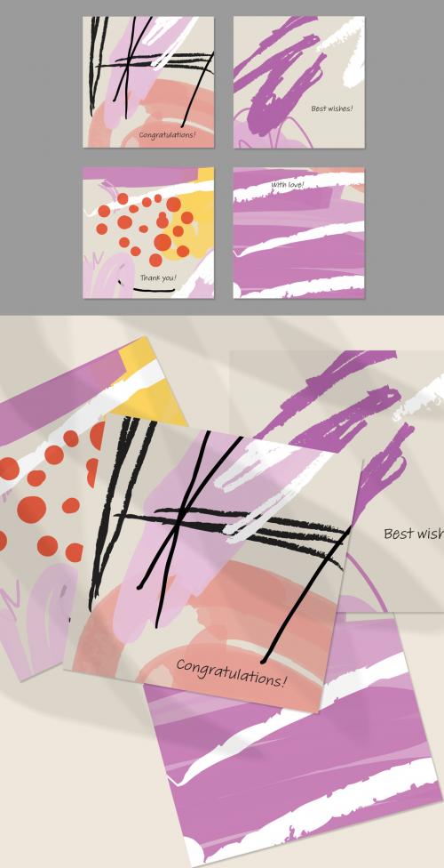 Adobe Stock - Card Layouts with Textured Hand Drawn Abstract Scribbles and Floral Doodles - 412613793
