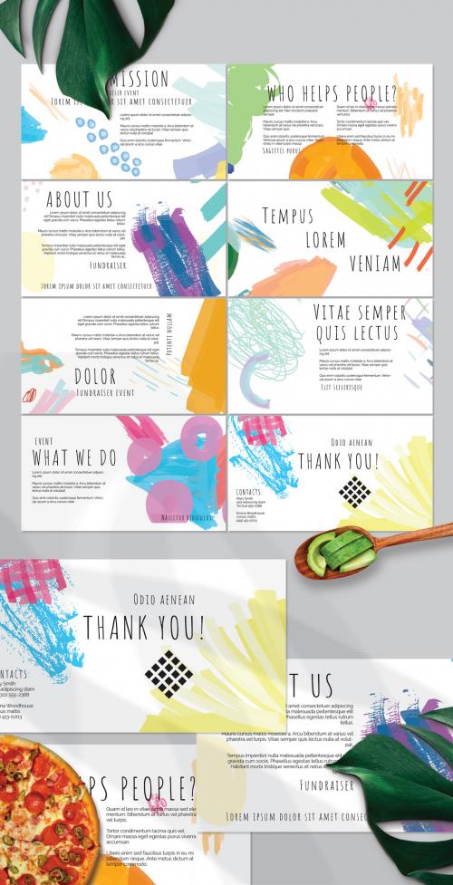 Adobe Stock - Presentation Deck Layout with Bright Abstract Strokes for Universal Fundraiser Event - 412613961