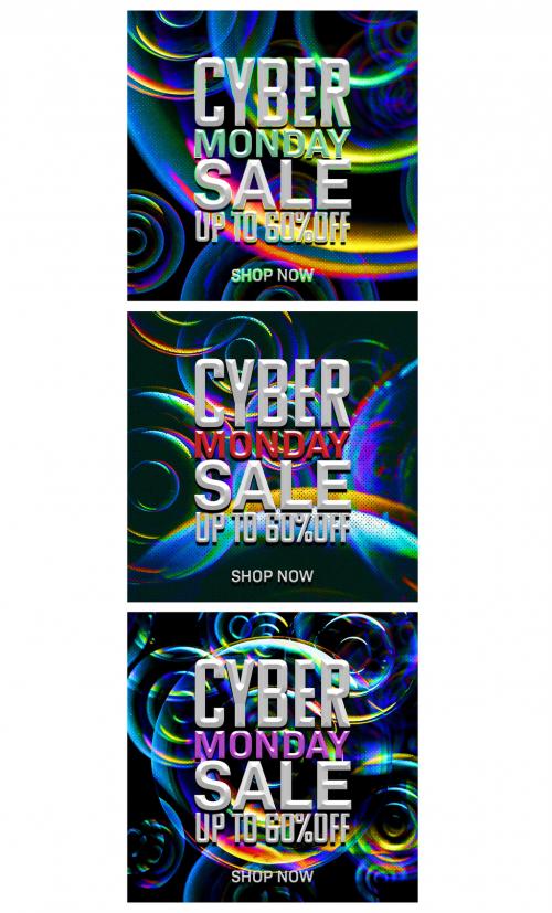 Adobe Stock - Set of Sale Square Banner Design Layout with Abstract Iridescent Vibrant Background - 415238761