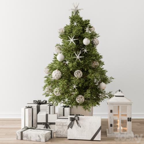 Christmas Decoration 23 - Christmas White and Green Tree with Gift