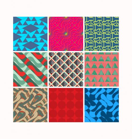 Adobe Stock - Seamless Pattern Set with Retro Colored Geometric Shapes and 3D Shadow Effect - 415859550