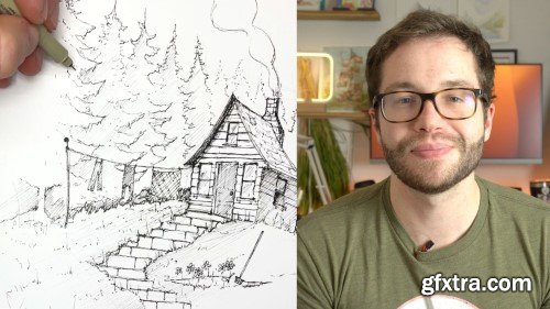 Sketching Practice: Draw a Cozy Cabin Scene with Ink Pens
