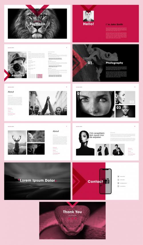 Adobe Stock - Black and Red Triangle Style Digital Portfolio Layout - 415892774