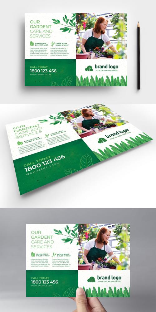 Adobe Stock - Green Gardener Garden Care Service Layout with Leaves & Grass - 416110858