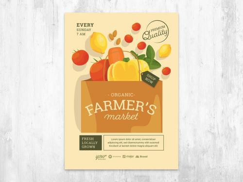 Adobe Stock - Organic Farmers Market Flyer Layout with Vegan Vegetarian Vegetables - 416110902