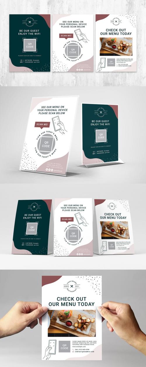Adobe Stock - Pink QR Code Flyer Templates for Restaurant Menu Wifi and Checkout Menu - 416126962