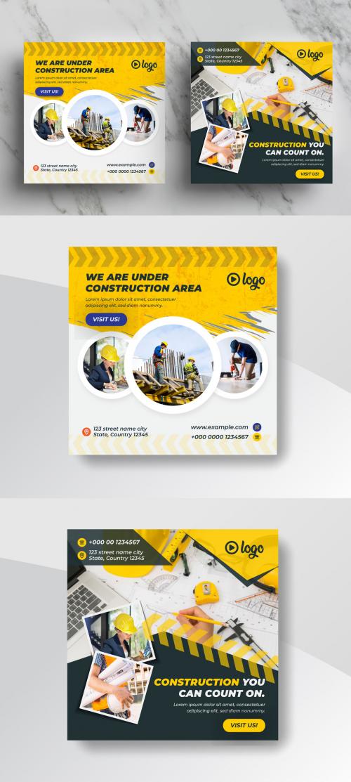 Adobe Stock - Construction Social Media Banner Template Pack with Yellow Accents - 416795042