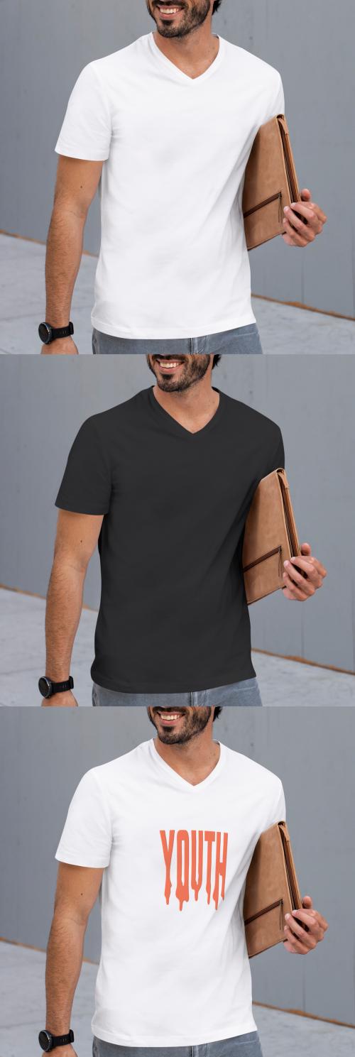 Adobe Stock - Person Wearing Casual White T-Shirt Mockup - 418416421