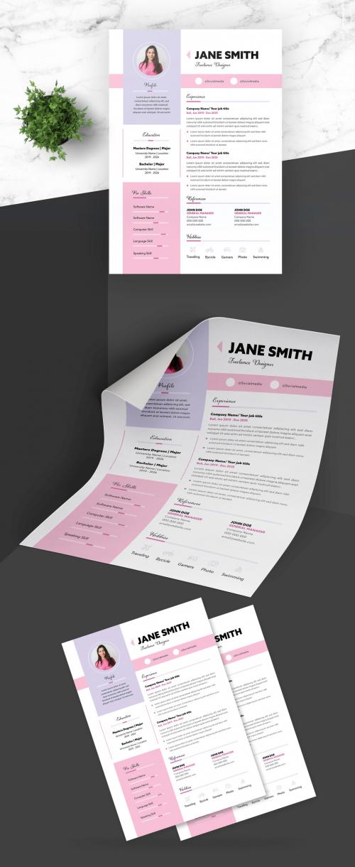 Adobe Stock - Female Resume with Pink Accent - 419468872