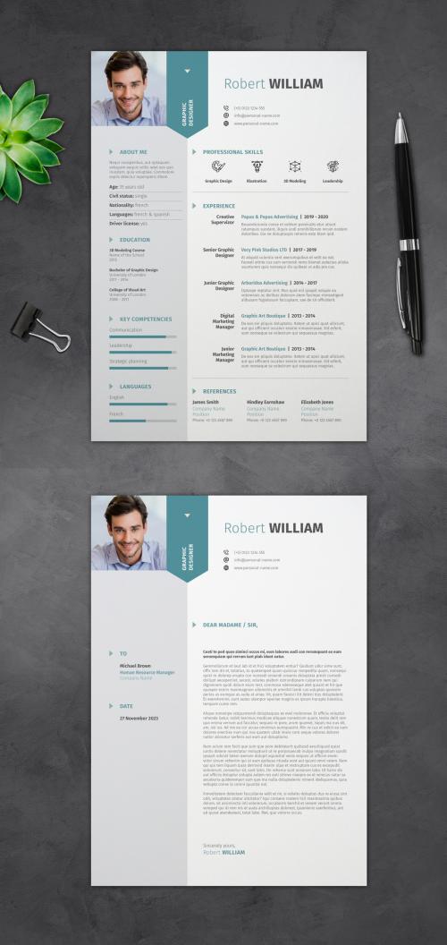 Adobe Stock - Resume and Cover Letter with Blue Accents - 419487286
